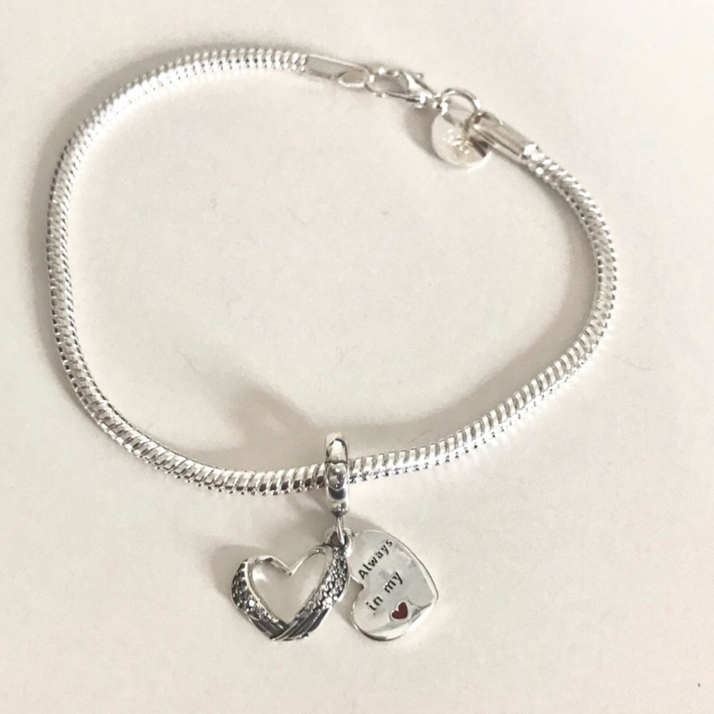Sterling Silver Heart Charm Bracelet with 'Always In My ❤️”Pendant
